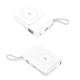 A white magnetic power bank with a keyring loop, featuring a charging port and a logo.