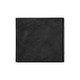 A black leather wallet with a textured surface and a closed design. It features a branding logo in one corner.