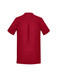 A plain red women's tunic with short sleeves and a back pleat design. It features a logo on the back.