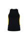A black women's singlet featuring yellow side panels and a logo. Ideal for activewear and casual outings.