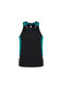 A black men's singlet featuring teal accents and a logo at the centre.