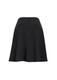 A black flared skirt with a bandless design and a back zipper, featuring a simple, elegant silhouette.