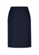 A below-knee women's skirt in navy with a zip closure at the back. Includes a logo.