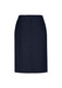 A knee-length women's skirt in navy blue with a central back zipper and a fitted silhouette.