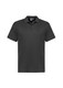 A dark grey kids' short sleeve polo shirt with a collar and buttons. It features a logo on the front.