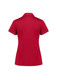 A red women's short sleeve polo shirt featuring a collar and a back view. The shirt includes a logo.