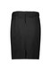 A black mid waist stretch chino skirt with a zipper closure and a streamlined design. Features a logo on the waistband.
