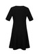 A black women's dress with extended short sleeves, featuring a fitted bodice and flared skirt silhouette.