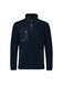 A unisex navy lightweight 1/4 zip polar fleece featuring a chest pocket and two side zip pockets. It has a logo.