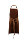 A brown Barley Apron with a waist tie and pockets, featuring a logo on the front.