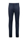 Men's tapered stretch chino pants in navy blue, featuring front and back pockets and a branded logo.