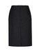 A black lined skirt with a relaxed fit and a back zipper. Features a simple, sleek design.