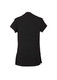A black women's crossover tunic with short sleeves and side slits, featuring a subtle logo on the back.