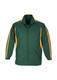 A green and yellow unisex track jacket with a zip front and contrasting side stripes. Features a logo on the left side.