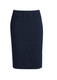 A navy blue lined skirt with a relaxed fit, featuring a smooth waistband and simple design. It has a logo.