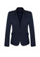A navy women's mid-length jacket with a two-button closure and a fitted silhouette. Features a branded logo.