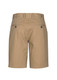 Men's dress shorts in a tan colour, featuring a back view with two buttoned pockets and a logo.