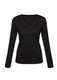 A black women's Milano pullover featuring a V-neck and long sleeves, with a fitted design and ribbed hem.
