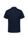 A navy blue men's action short sleeve polo shirt with a logo on the back.