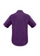 A plain short sleeve shirt in a rich purple colour with a collar and a discreet logo.