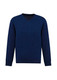 A navy blue men's knitted pullover with a V-neck and long sleeves, featuring a logo.