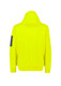 A bright yellow unisex water-resistant hoodie featuring a hood and a black logo on the sleeve.