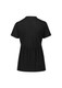 A black women's Mali Stretch Tunic T-Top with short sleeves and a gathered waist. It features a branding logo.