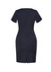 A navy short sleeve shift dress with a fitted silhouette and back zip, featuring slit details at the hem.