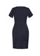A navy blue women's short sleeve shift dress featuring a fitted design and back zipper closure.