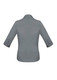 A grey Monaco Ladies 3/4 sleeve button-up shirt featuring a back view and cuffed sleeves.