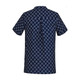 A navy tunic featuring a white daisy print, with a classic collar and short sleeves. It has a back yoke and a logo.