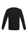 A black pullover jumper with long sleeves and a rounded neckline, featuring a logo.