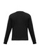 A black knitted pullover with long sleeves and a crew neck, featuring a plain back design.