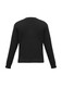 A black knitted pullover with long sleeves and a crew neck, featuring a plain back design.