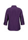 A purple ladies' shirt with 3/4 sleeves and a collared design, featuring a simple back view. A purple ladies' shirt with 3/4 sleeves and a collared design, featuring a simple back view.