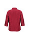 A red women's 3/4 sleeve shirt with a collar and a back view design. It features a logo on the fabric.