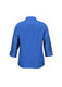 A women's 3/4 sleeve shirt in a vibrant blue, featuring a simple design and a collar on the back.