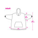 A diagram of an adult-sized wearable blanket in a simple design, featuring measurements and a pocket.