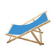 A blue wooden beach chair with a natural wood frame, featuring a simple, foldable design.