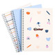 A B5 full colour wiro binding notebook featuring various colourful illustrations on a cream cover and blue pages.