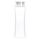 A drink bottle in clear Tritan material with a sleek design and a transparent lid. It features a branding logo.