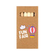 A pencil set in a brown kraft packaging featuring a logo, with multiple colored pencils visible inside.