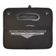 A black Cargo Storage Organiser with a handle and a logo, featuring a smooth surface and securing strap.