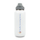 A drink bottle with a white finish, featuring a grey lid and a logo. Suitable for various beverages.