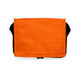An orange zippered bag featuring a solid front design, suitable for carrying various items.