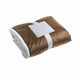 A brown and grey soft throw blanket neatly folded and secured with a white band.