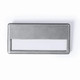A rectangular metal label holder with a clear window, featuring a brushed silver finish.