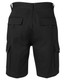 Black cargo shorts featuring multiple pockets and a waistband with loops, showcasing a plain back view.