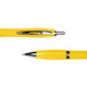 A metal pen in bright yellow with a chrome clip and tip, featuring a shiny finish.