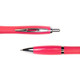 A pink metal pen with a silver clip and tip, showcasing its sleek design from different angles.